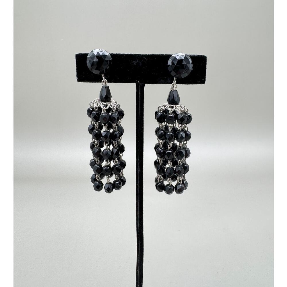Vintage Western Germany Black Crystal Chandelier Earrings